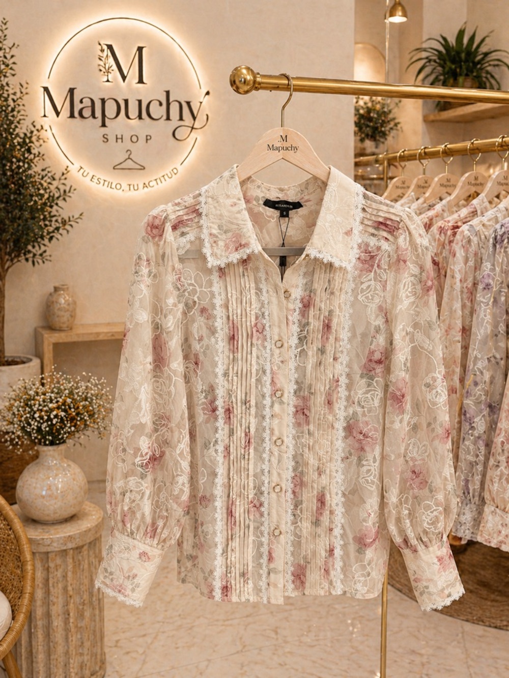 Beulah Cream Lace Floral Button-Front Blouse